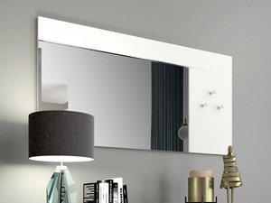 Wandspiegel mit 3 Kleiderhaken - 120 x 60 cm - Weiß - NIKLOS