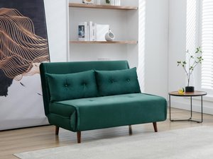 Sofa 2-Sitzer mit Schlaffunktion - Samt - Tannengrün - URIBIA