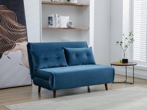 Sofa 2-Sitzer mit Schlaffunktion - Samt - Dunkelblau - URIBIA