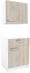 Küchenmöbel - 1 Unterschrank & 1 Oberschrank - 2 Türen & 1 Schublade - Holzfarben - TRATTORIA