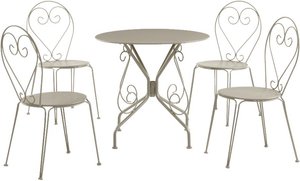 Garten-Essgruppe: Tisch + 4 stapelbare Stühle - Metall in Eisenoptik - Beige - GUERMANTES von MYLIA