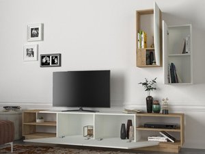 TV-Möbel-Set mit Stauraum - Weiß & Holzfarben - ZALTIA