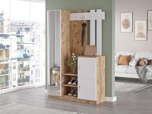 Garderobe mit 3 Türen & 1 Spiegel - Weiß & Holzfarben - MIROTA