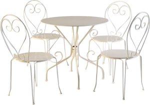 Garten-Essgruppe: Tisch + 4 stapelbare Stühle - Metall in Eisenoptik - Weiß - GUERMANTES von MYLIA