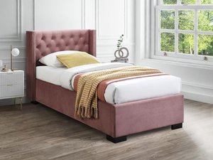 Bett mit Bettkasten - 90 x 200 cm - gestepptes Kopfteil - Stoff - Rosa - MASSIMO