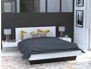 Bett mit Nachttischen + Matratze - 140 x 190 cm - Weiß - MARVELLOUS