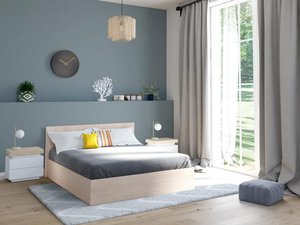 Bett mit Bettkasten - 140 x 190 cm - Holzfarben + Matratze - ELPHEGE