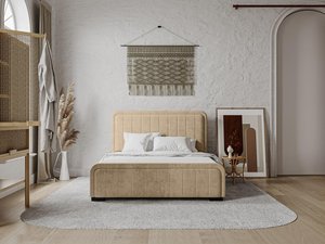 Bett mit Bettkasten 160 x 200 cm - Stoff - Beige + Matratze - SERENA II