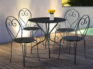 Garten-Essgruppe: Tisch + 4 stapelbare Stühle - Metall in Eisenoptik - Anthrazit - GUERMANTES von MYLIA