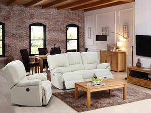 Relaxsofa 3-Sitzer elektrisch - Leder - Elfenbein - MARCIS