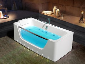 Whirlpool-Badewanne halb freistehend mit LED-Beleuchtung - Weiß - DYONA