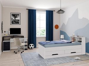 Set Bett mit Bettkasten + Lattenrost + Matratze - 90 x 190 cm - Weiß - BORIS
