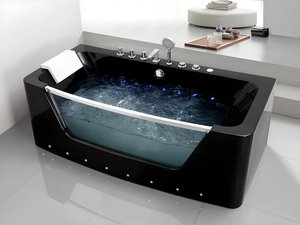 Whirlpool-Badewanne halb freistehend mit LED-Beleuchtung - Schwarz - DYONA