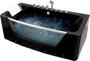 Whirlpool-Badewanne halb freistehend mit LED-Beleuchtung - Schwarz - DYONA