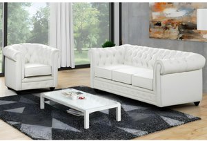 Sofa 3-Sitzer und Sessel - Kunstleder - Weiß - CHESTERFIELD