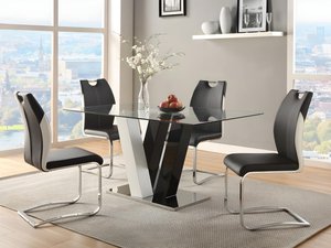Sparset: Esstisch + 4 Stühle - Schwarz & Weiß - WINCH