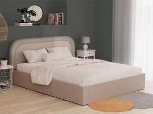 Bett mit Bettkasten + Matratze - 140 x 190 cm - Bouclé-Stoff - Beige - FIREZA