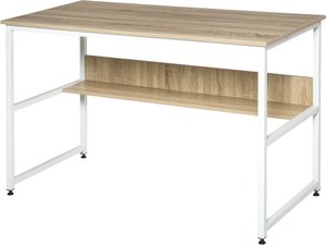 HOMCOM Schreibtisch  Computertisch für Arbeitszimmer mit Regal, modernes Design, Spanplatte Metall, Natur, 120x60x75cm  Aosom.de