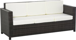 Outsunny Poly-Rattan Sofa mit Kissen 3-Sitzer Garten Loungesofa Metall Polyester Braun+Weiß 185 x 70 x 80 cm