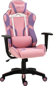 Vinsetto Ergonomischer Gaming Stuhl Bürostuhl Drehstuhl Verstellbares Massage Lendenkissen Höhenverstellbar Rosa&Violett 69x56x125,5 cm