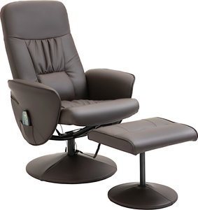 HOMCOM Relaxsessel mit Fußhocker Stauraum Massagesessel TV-Sessel Liegesessel ergonomischer Stuhl mit 10 Vibrationpunkte Kunstleder Braun 76x81x105 cm