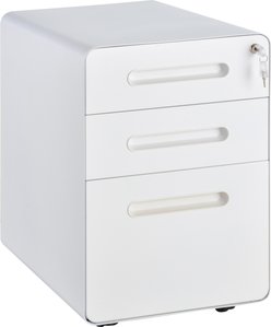 Vinsetto Rollcontainer, Aktenschrank, Bürocontainer mit 3 Schubladen, Büroschrank, Aufbewahrung, Container, Stahl, Weiß, 39 x 48 x 59 cm