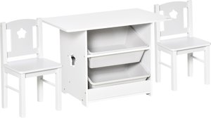 Set mit 1 Kindertisch & 2 Stühlen, MDF, für Kleinkinder, Weiß+Grau, 71x48x49,5cm  Aosom.de