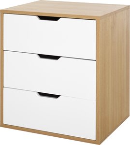 HOMCOM Bürocontainer mit 3 Schubladen, Aktenschrank, Büroschrank, Aufbewahrung von Akten, E1 Spanplatte, Weiß+Natur, 55 x 45 x 65,5 cm