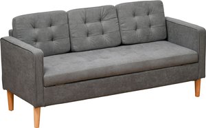 HOMCOM 3-Sitzer Sofa Stoffsofa Doppelsofa abnehmbar mit Kissen Gummiholz Baumwoll Grau 166,5 x 62 x 82 cm