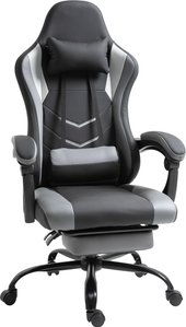 Vinsetto Gaming Stuhl Ergonomischer Bürostuhl Höhenverstellbar, Verstellbares Massage Lendenkissen mit Fußstützen Schwarz