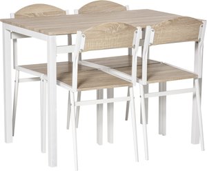 HOMCOM 5-teilige Essgruppe Sitzgruppe Esstisch Set Holzmaserung MDF + Metall Grau + Weiß mit 1 Tisch + 4 Stühlen