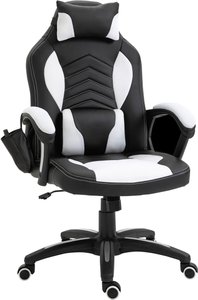 HOMCOM Massagesessel Gaming Stuhl Bürostuhl mit Wärmefunktion, 6 Vibrationspunkte, Massagefunktion, PU, Schwarz+Weiß, 68x69x108-117cm  Aosom.de