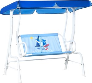 Outsunny Hollywoodschaukel  Gartenschaukel für Kinder, 2-Sitzer mit verstellbarem Sonnendach, Metall, Blau, 110x74x113cm  Aosom.de