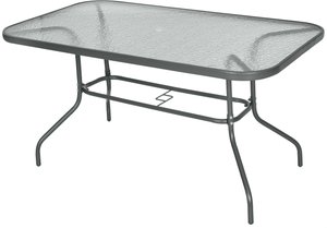 Outsunny Gartentisch  Bistrotisch mit Glasplatte und Schirmloch, Balkontisch, Hartglas + Metall, Carbongrau, 140x80x70cm  Aosom.de