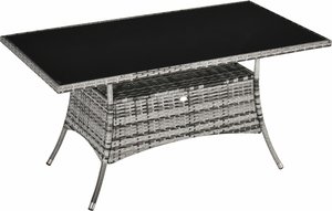 Outsunny Gartentisch Glastisch Esstisch Gartenmöbel Tisch, Polyrattan+Sicherheitsglas, Grau+Schwarz, 150x85x74cm