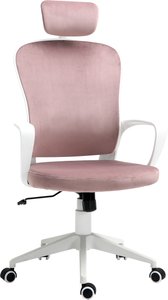 Vinsetto Drehstuhl Bürostuhl Chefsessel Bürosessel ergonomisch höhenverstellbar mit Wippfunktion mit Armlehne Kopfstütze Rosa 63 x 64 x 118-128 cm