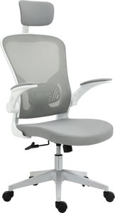 Vinsetto Bürostuhl  Ergonomischer Stuhl mit Wippfunktion, hoher Rückenlehne, Lendenwirbelstütze, hochklappbare Kopfstütze, Grau, 65x64x114-122cm  Aosom.de
