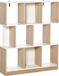 HOMCOM Bücherregal Standregal Büroregal Aktenregal für Büro Wohnzimmer Arbeitszimmer Spanplatte Natur+Weiß 100 x 24 x 124 cm