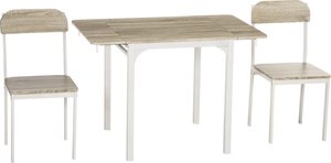 HOMCOM 3 TLG Sitzgruppe Essgruppe mit 2 Stühlen und 1 Tisch Esstisch Set und klappbare Tischplatte Stahl MDF Natur+Weiß 120 x 60 x 75 cm