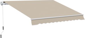 Outsunny manuelle Gelenkarmmarkise Markise 4m mit Handkurbel Balkonmarkise Sonnenschutz Wandmontage Balkon Alu Weiß+Beige 395 x 245 cm