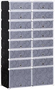 HOMCOM Schuhschrank DIY Schuhregal Garderobe Regalsystem Steckregal Garderobenschrank 16 Fächer aus PP Schwarz + Weiß 95 x 37 x 160 cm