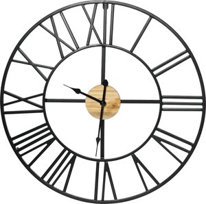 HOMCOM Wanduhr modern 60cm mit Römischen Ziffern, Runde Uhrwerk, Geräuschlose Dekoration im Vintage-Design für Wohnzimmer Küche Metall Schwarz
