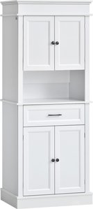 HOMCOM Küchenschrank Hochschrank mit Schublade Esszimmerschrank mit höhenverstellbaren Regalböden Küchenbuffet Kippschutz Weiß 74 x 39,5 x 183 cm