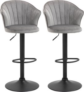 HOMCOM 2er-Set Barhocker drehbare Barstühle mit Lehne Samt Touch höhenverstellbar armloser Schaumstoff Grau 51,5x 57,5 x 93-114,5 cm