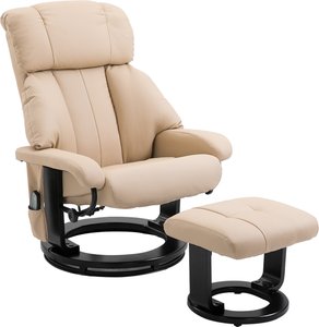 HOMCOM Relaxliege mit Liegefunktion Massagesessel Fernsehsessel Liegesessel Ergonomischer Stuhl Sessel mit Hocker Massage Beige 76 x 80 x 102 cm