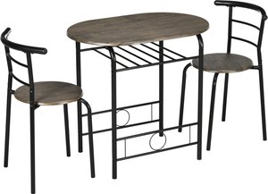 HOMCOM Essgruppe, Esstisch mit 2 Stühlen, Ovaler Küchentisch mit Ablagefach, Küchentisch-Set, Tischgruppe für Küche, Metall, Schwarz