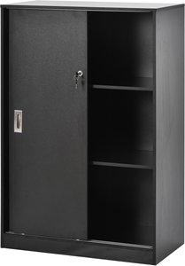 HOMCOM Aktenschrank, Büroschrank mit Türen, großer Bürocontainer mit 3 Regal und 2 Fächern, Aufbewahrungsschrank, Schwarz, 80 x 40 x 120 cm