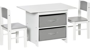 Kindertisch mit Stauraum & 2 Aufbewahrungskörben, Holz, Vliesstoff, Weiß+Grau, 71x48x49cm  Aosom.de