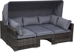 Outsunny Garten Lounge Set Rattan Lounge Set Sitzgruppe mit Sonnendach inkl. Kissen und Beistelltisch Metall Grau 215 x 75 x 64 cm