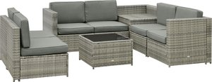 Outsunny 8-tlg. Loungeset Loungemöbel Polyrattan Gartengarnitur Gartenmöbel Beistelltisch als Aufbewahrungskorb Grau Stahl + Polyester